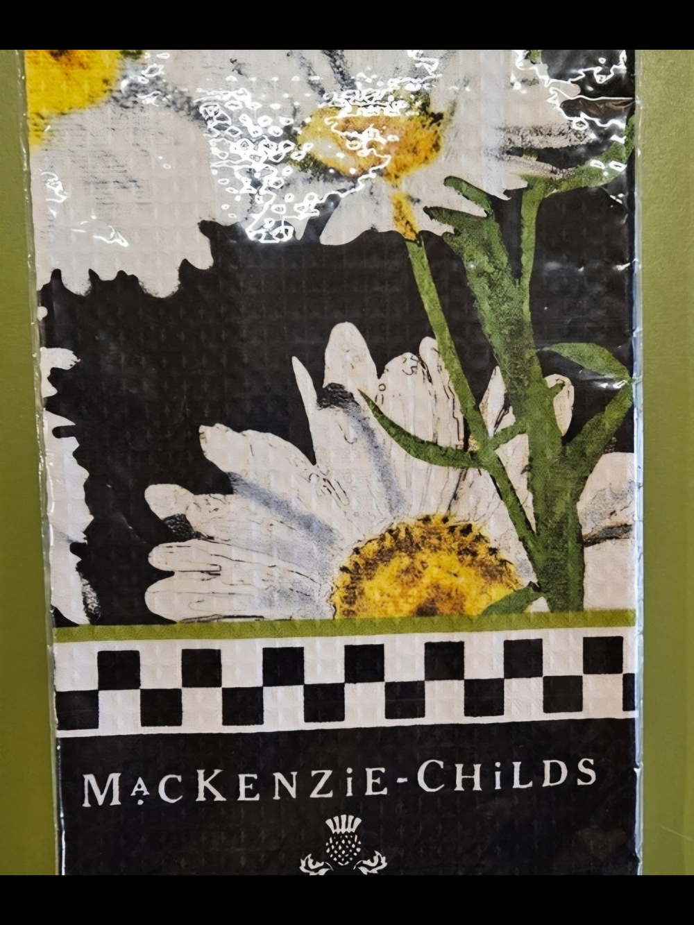 MacKenzie-Childs Daisy Print Tea Towel - Black, White & Yellow